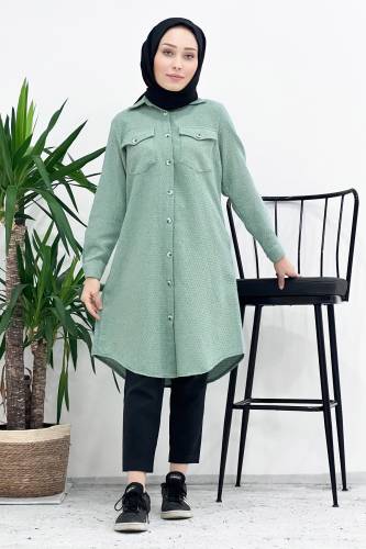 Kendinden Desenli Gömlek TSD221008 Mint Yeşili 