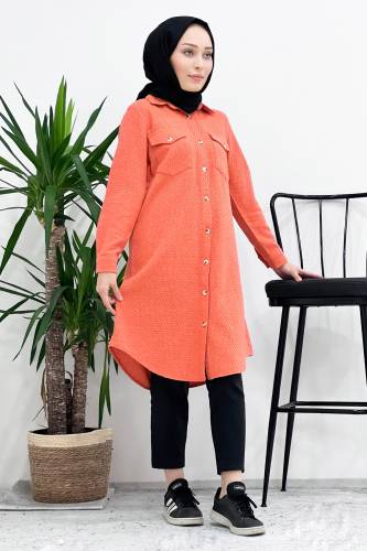 Kendinden Desenli Gömlek TSD221008 Turuncu 