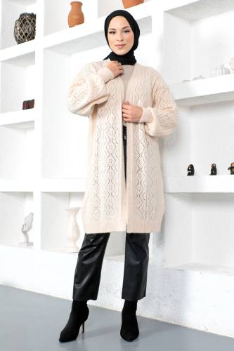 Kendinden Desenli Triko Hırka TSD230210 Bej - 3