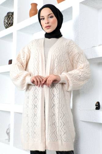 Kendinden Desenli Triko Hırka TSD230210 Bej 