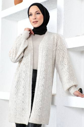 Kendinden Desenli Triko Hırka TSD230210 Ekru 