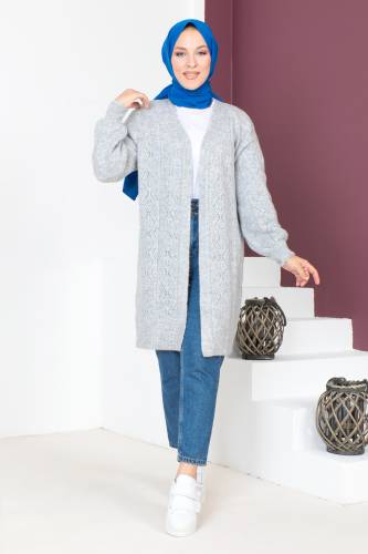 Kendinden Desenli Triko Hırka TSD230210 Gri 