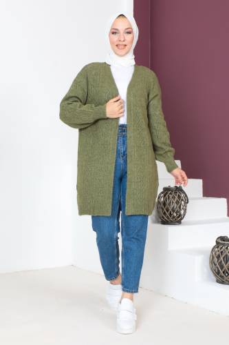 Kendinden Desenli Triko Hırka TSD230210 Haki 