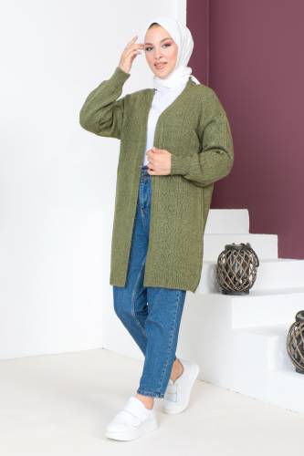 Kendinden Desenli Triko Hırka TSD230210 Haki - 3