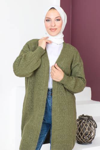 Kendinden Desenli Triko Hırka TSD230210 Haki - 2