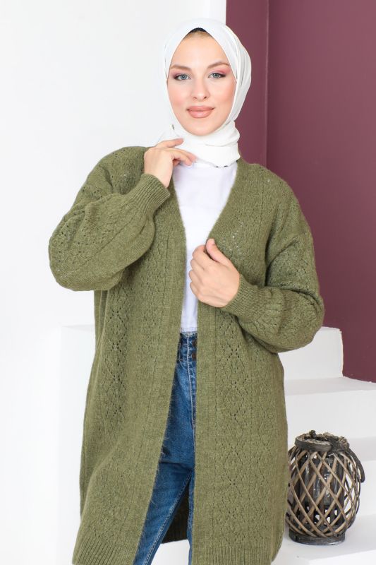 Kendinden Desenli Triko Hırka TSD230210 Haki - 2