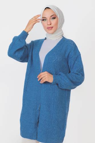 Kendinden Desenli Triko Hırka TSD230210 İndigo - Tesettür Dünyası (1)