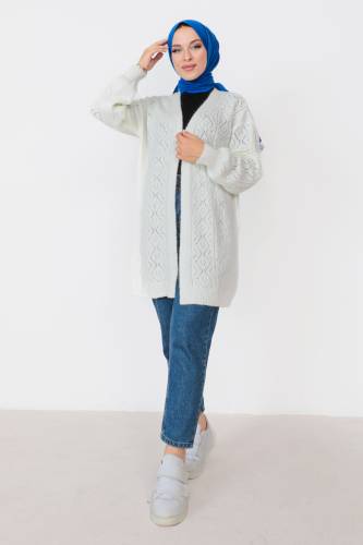 Kendinden Desenli Triko Hırka TSD230210 Krem 