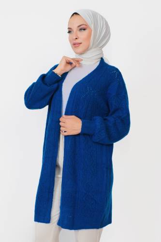 Kendinden Desenli Triko Hırka TSD230210 Lacivert - Tesettür Dünyası (1)