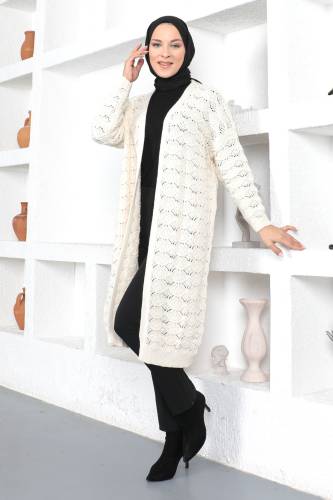 Kendinden Desenli Triko Hırka TSD230352 Bej 