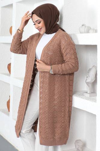 Kendinden Desenli Triko Hırka TSD230352 Camel 