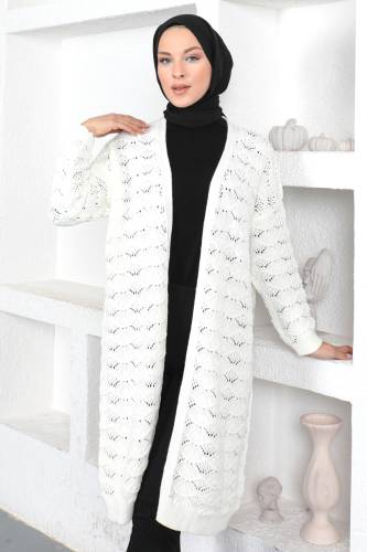 Kendinden Desenli Triko Hırka TSD230352 Ekru 