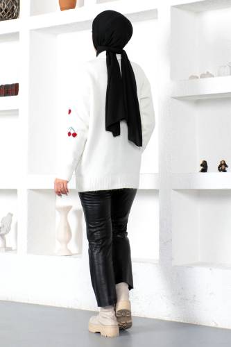 Kiraz Desenl Triko Hırka TSD230217 Beyaz - 5