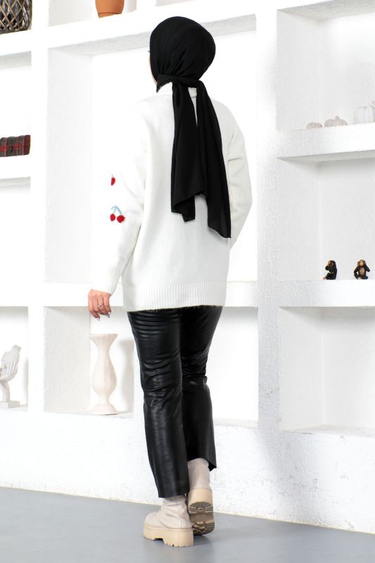 Kiraz Desenl Triko Hırka TSD230217 Beyaz - 5