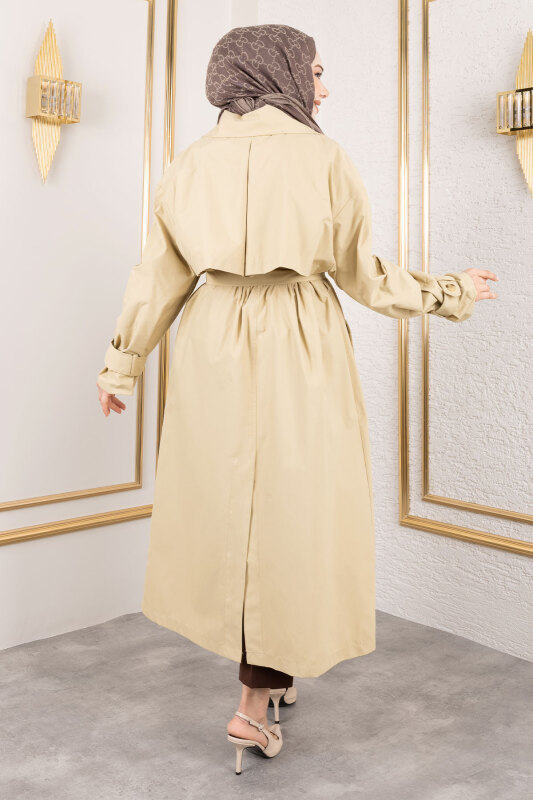 Ekstra Oversize Trençkot TSD250139 Bej - 5