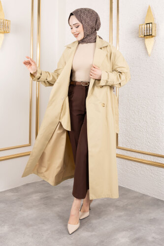 Ekstra Oversize Trençkot TSD250139 Bej - 3