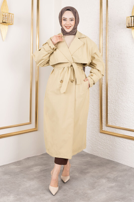 Ekstra Oversize Trençkot TSD250139 Bej - 4