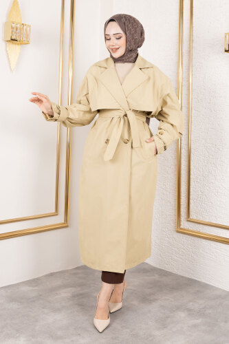 Ekstra Oversize Trençkot TSD250139 Bej - 1