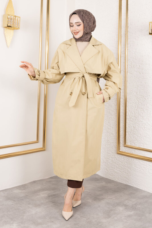 Ekstra Oversize Trençkot TSD250139 Bej - 1
