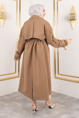 Ekstra Oversize Trençkot TSD250139 Taba - 6
