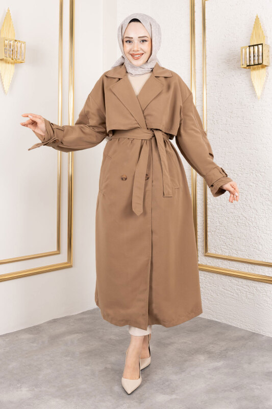 Ekstra Oversize Trençkot TSD250139 Taba - 4