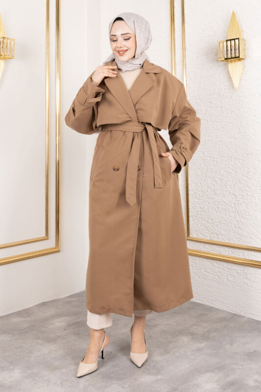Ekstra Oversize Trençkot TSD250139 Taba - 1