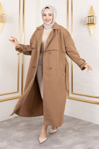 Ekstra Oversize Trençkot TSD250139 Taba - 3