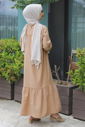 Kol Ucu Bağlamalı Elbise TSD220609 Camel - 5