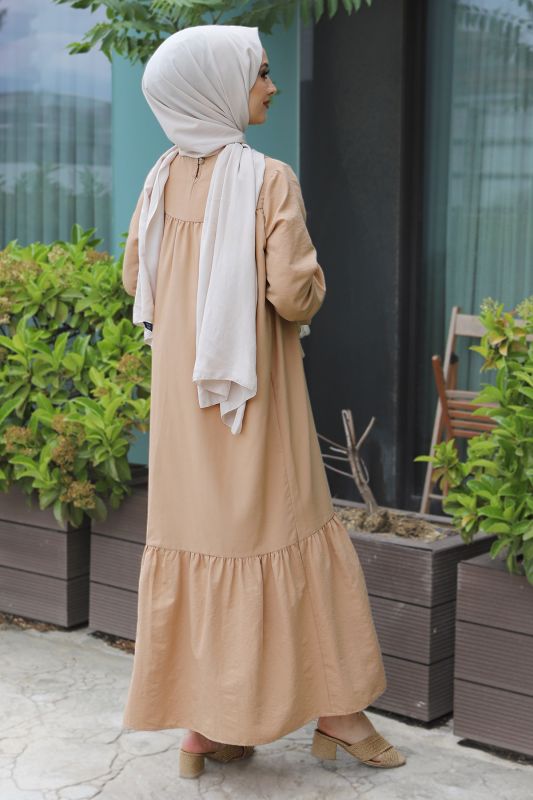 Kol Ucu Bağlamalı Elbise TSD220609 Camel - 5