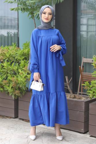 Kol Ucu Bağlamalı Elbise TSD220609 İndigo 