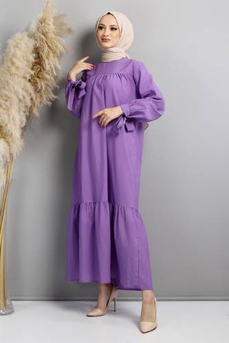 Kol Ucu Bağlamalı Elbise TSD220609 Lila 