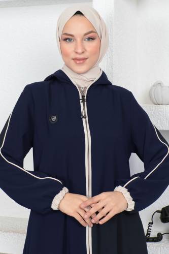 Kol Ucu Renkli Tesettür Ferace TSD230415 Lacivert - 2