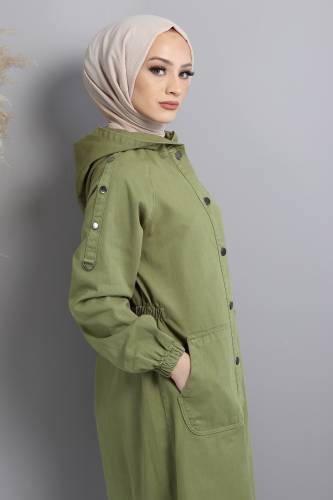 Kolları Çakımlı Kot Kap TSD220401 Yeşil - Tesettür Dünyası (1)
