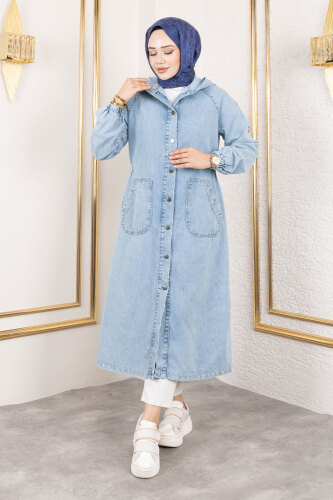 Kolları Çakımlı Kot Kap TSD230643 Açık Mavi 