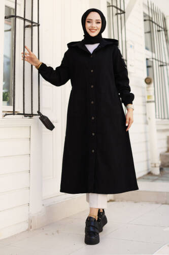 Kolları Çakımlı Kot Kap TSD240822 Siyah - Tesettür Dünyası