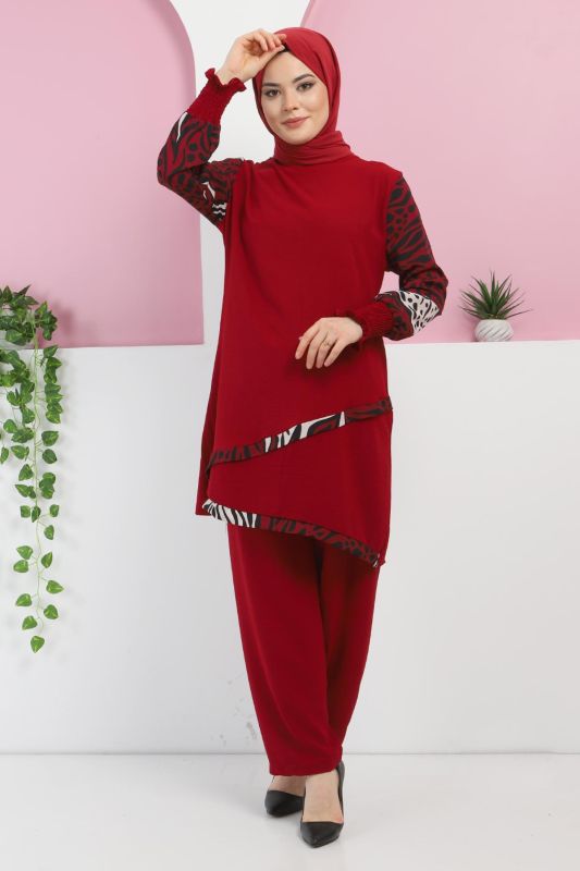 Kolları Desenli Takım TSD220327 Bordo - 1