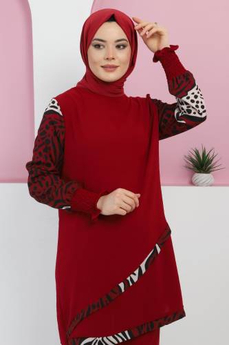 Kolları Desenli Takım TSD220327 Bordo - 2