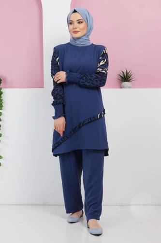 Kolları Desenli Takım TSD220327 Mavi 