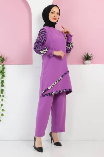 Kolları Desenli Takım TSD220327 Mor 