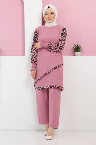 Kolları Desenli Takım TSD220327 Pembe 