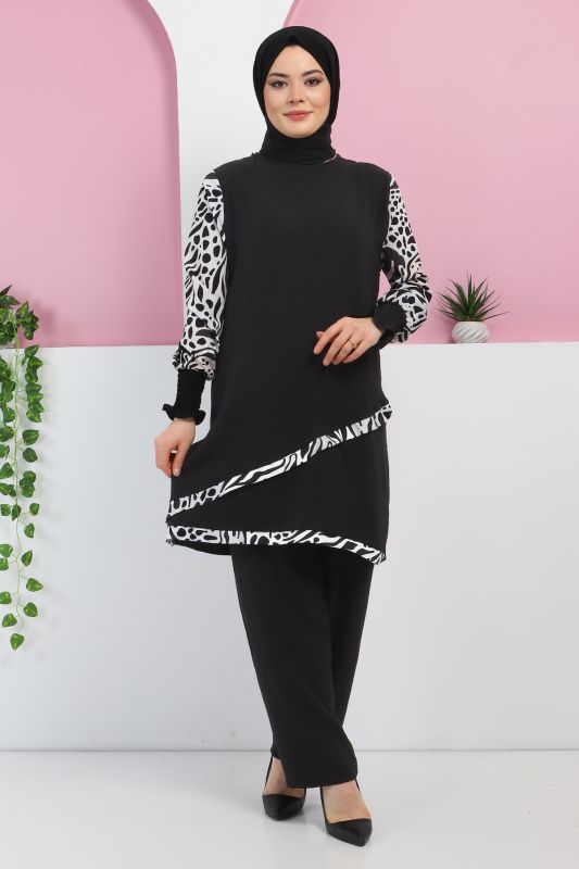 Kolları Desenli Takım TSD220327 Siyah - 1