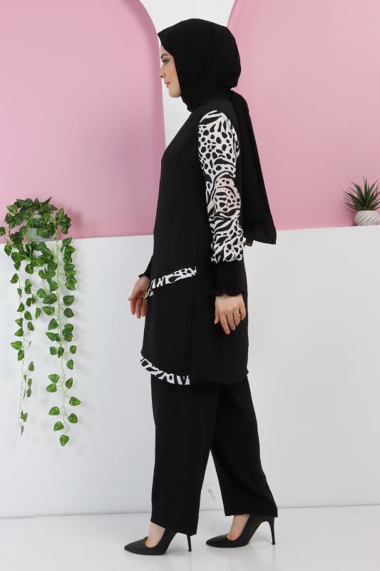 Kolları Desenli Takım TSD220327 Siyah - 3