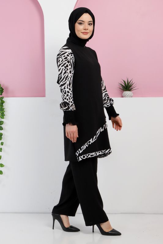 Kolları Desenli Takım TSD220327 Siyah - 4