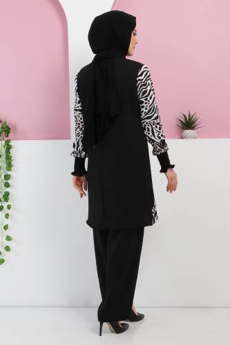 Kolları Desenli Takım TSD220327 Siyah - 5