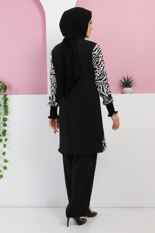 Kolları Desenli Takım TSD220327 Siyah - 5