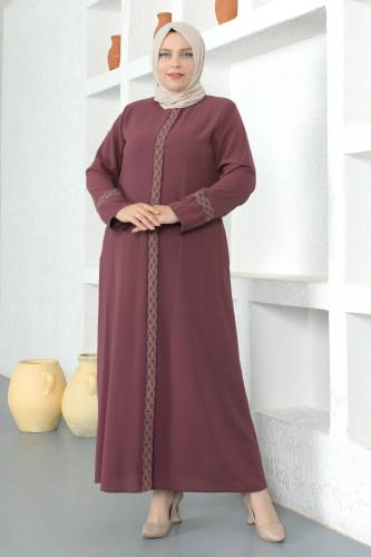 Kolları Desenli Tesettür Ferace TSD230327 Gül Kurusu 