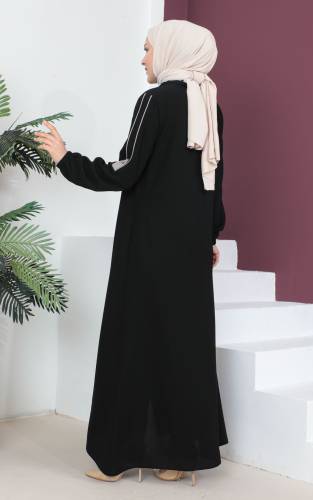 Kolları Düğmeli Tesettür Ferace TSD230440 Siyah - 5
