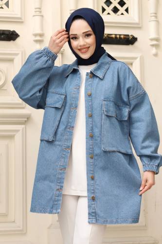 Kolları Lastikli Kot Ceket TSD240311 - Tesettür Dünyası