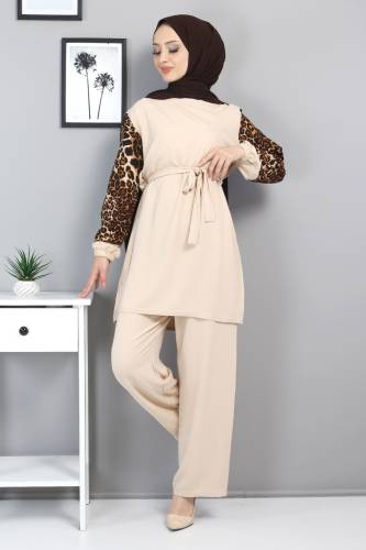 Kolları Leopar Desenli Takım TSD220513 Bej 