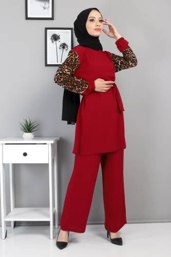 Kolları Leopar Desenli Takım TSD220513 Bordo 
